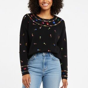 Vintage Beaded Wool Blend embellished Sweater - Multi-Color Stones